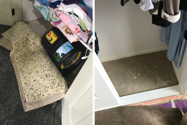drying carpet in built in cupboard